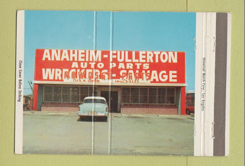 Matchbook Cover - Anaheim Fullerton Auto Parts Garage CA  40 Strike