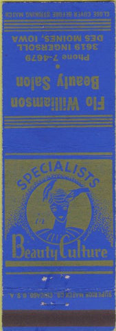 Matchbook Cover - Flo Williamson Beauty Salon Des Moines IA girlie