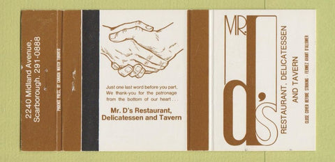 Matchbook Cover - Mr D's Restaurant Scarborough ON 30 Strike