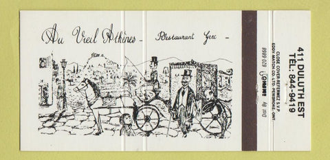Matchbook Cover - Au Vieil Athenes Restaurant QC 30 Strike