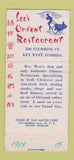 Matchbook Cover - Lee's Orient Restaurant Key West FL 30 Strike