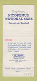 Matchbook Cover - Nicodemus National Bank Hagerstown MD 30 Strike