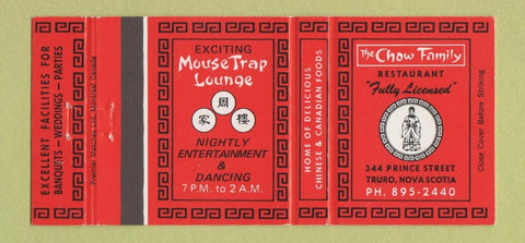 Matchbook Cover - Mouse Trap Lounge Chow Chinese Restaurant Truro NS 30 Strike