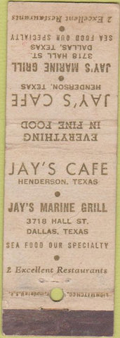 Matchbook Cover - Jay's Cafe Dallas TX WORN
