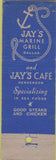 Matchbook Cover - Jay's Cafe Dallas TX WORN