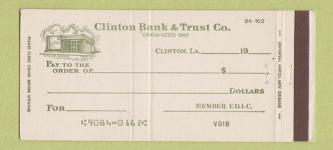 Matchbook Cover - Clinton Bank and Trust Clinton LA 30 Strike