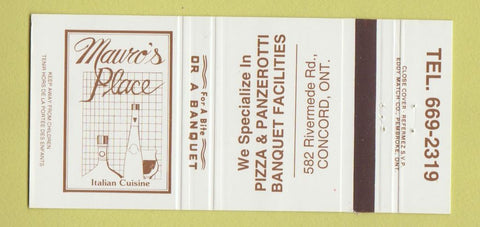 Matchbook Cover - Mauro's Place Concord ON pizza Italian 30 Strike