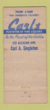 Matchbook Cover - Coral Gables FL Carl's Liquors WORN 30 Stick
