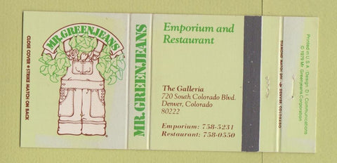 Matchbook Cover - Mr Greenjeans Toronto ON 30 Strike
