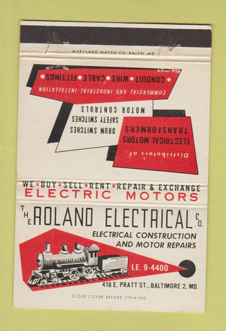 Matchbook Cover - Roland Electric Baltimore MD 40 Strike