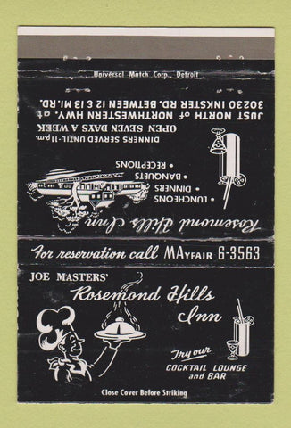 Matchbook Cover - Rosemond Hills Inn Detroit? MI WEAR 40 Strike
