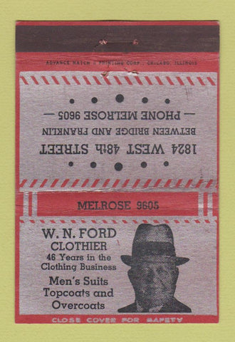 Matchbook Cover - WN Ford Clothes Men's ADVANCE Chicago? IL 40 Strike