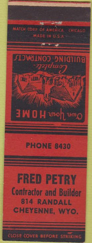 Matchbook Cover - Fred Petry Builder Contractor Cheynne WY red