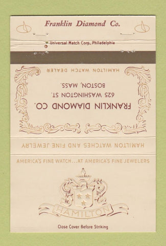 Matchbook Cover - Hamilton Watches Franklin Diamonds Boston MA 40 Strike