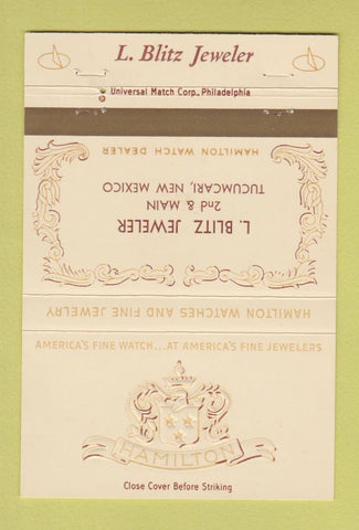 Matchbook Cover - Hamilton Watches L Blitz Jewelry Tucumcari NM 40 Strike