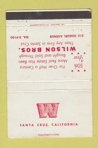Matchbook Cover - Wilson Bros Santa Cruz CA Real Estate WORN 40 Strike