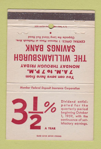 Matchbook Cover - Williamsburg Savings Bank NY 40 Strike