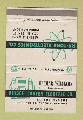 Matchbook Cover - Vinson Carter Electric Phoenix AZ Ra Tone 40 Strike