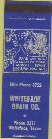 Matchbook Cover - Whiteface Grain Co Whiteface TX