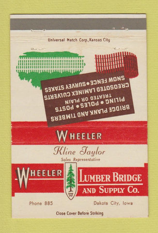 Matchbook Cover - Wheeler Lumber Bridge Dakota City IA 40 Strike