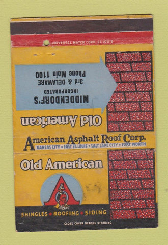 Matchbook Cover - American Asphalt Roof Middendorf's WORN 40 Strike