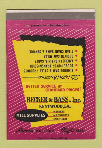 Matchbook Cover - Becker and Bass Mill Supply Kentwood LA WEAR 40 Strike