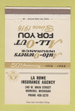 Matchbook Cover - La Rowe Insurance Morenci MI  40 Strike