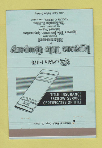 Matchbook Cover - Lawyers Title Insurance Richmond VA 40 Strike