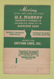 Matchbook Cover - WE Murray Transfer Trucking Kansas City MO WEAR 40 Strike