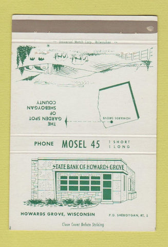 Matchbook Cover - State Bank of Howards Grove WI 40 Strike