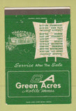 Matchbook Cover Green Acres Mobile Homes Trailers Memphis Little Rock 40 Strike