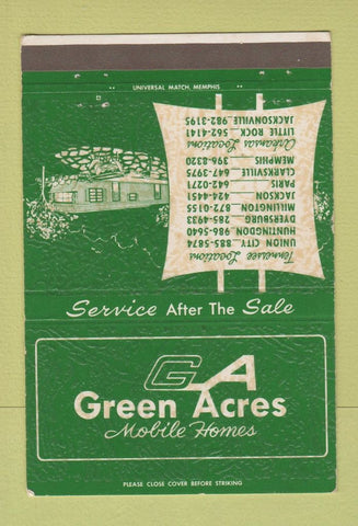 Matchbook Cover Green Acres Mobile Homes Trailers Memphis Little Rock 40 Strike