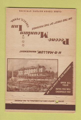 Matchbook Cover - Pocono Mountain Inn Cresco PA 40 Strike
