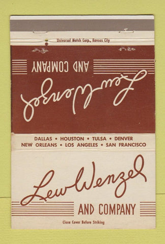 Matchbook Cover - Lew Wenzel Dallas Houston Tulsa Denver New Orleans 40 Strike