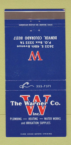 Matchbook Cover - Warner Plumbing Heating Supply Denver Colorado 30 Strike