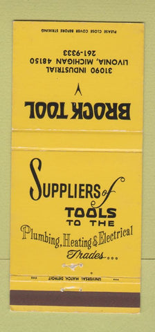Matchbook Cover - Brock Tool Plumbing Heating Livonia MI 30 Strike