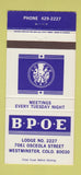 Matchbook Cover - Elks Lodge Westminster Colorado 30 Strike