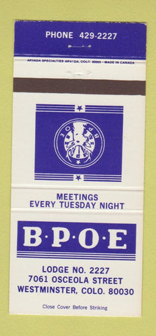 Matchbook Cover - Elks Lodge Westminster Colorado 30 Strike