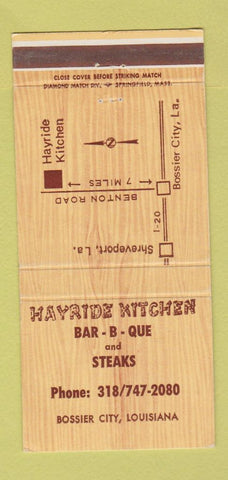 Matchbook Cover - Hayride Kitchen BBQ Steaks Bossier City LA 30 Strike