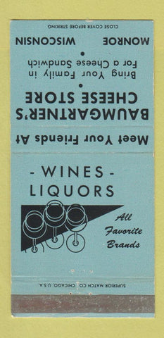 Matchbook Cover - Baumgartner's Cheese Store Monroe WI 30 Strike