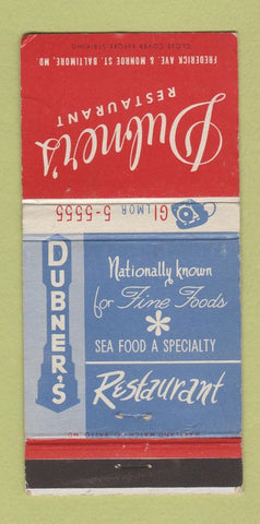 Matchbook Cover - Dubner's Restaurant Baltimore MD WORN 30 Strike