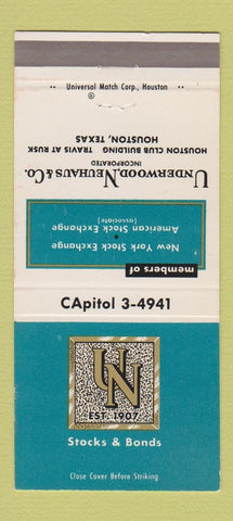 Matchbook Cover - Underwood Neuhaus Investments Houston TX 30 Strike