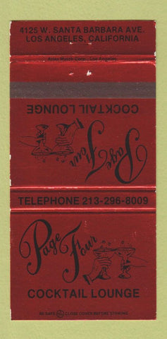 Matchbook Cover - Page Four Cocktail Lounge Los Angeles CA 30 Strike