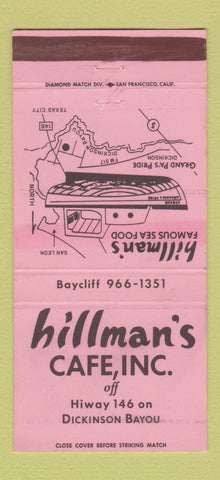 Matchbook Cover - Hillman's Cafe Dickinson Bayou TX 30 Strike