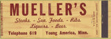 Matchbook Cover - Mueller's Steaks Young America MN