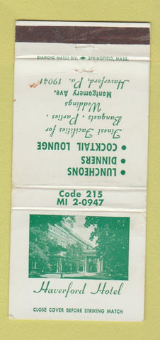 Matchbook Cover - Haverford Hotel PA WORN 30 Strike