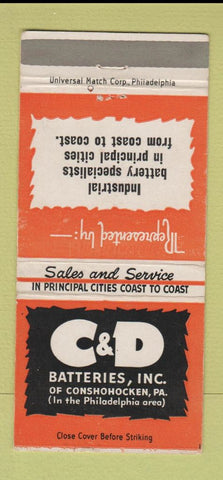 Matchbook Cover - C&D Batteries Conshohocken PA 30 Strike