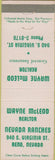 Matchbook Cover - Wayne McLeod Realtor Insurance Reno NV