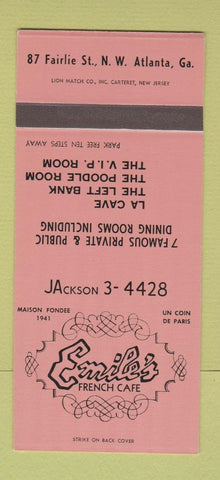 Matchbook Cover - Emile's French Cafe Atlanta GA SAMPLE 30 Strike
