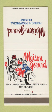 Matchbook Cover - Maison Gerard French Restaurant Beverly Hills CA 30 Strike